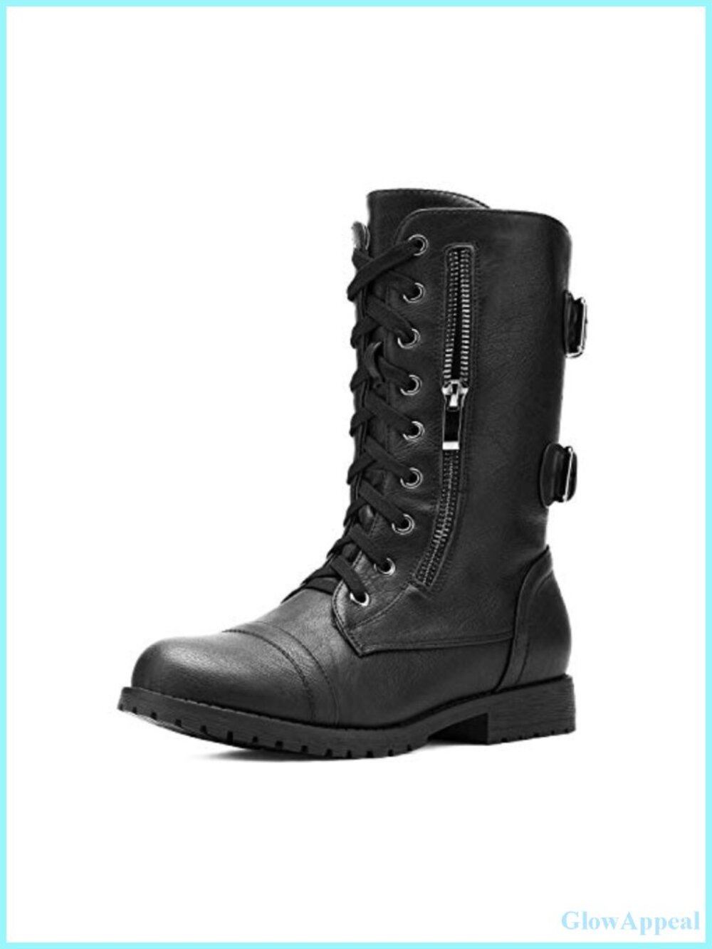 Women's Mid Calf Military Combat Boots with Inner Pocket, Side Zipper, Lace Up